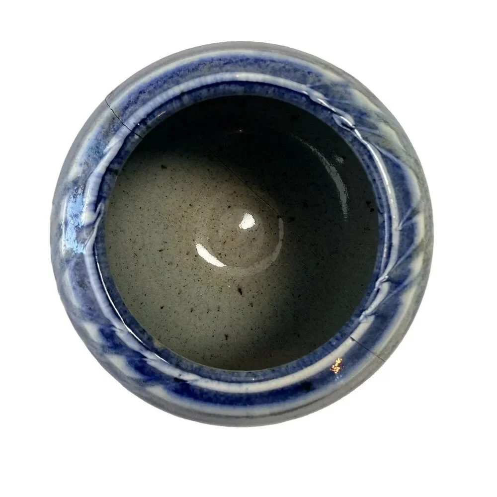 Joel Knanishu Raku Small Pottery Vase with Porcelain and Blue Speckled Glaze